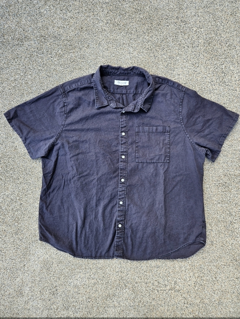 Madewell Short-Sleeve Button Up Linen Shirt Faded Black Lunar Wash Mens XXL